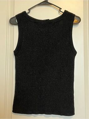 Carole Little Black Metallic Ribbed Shell Top